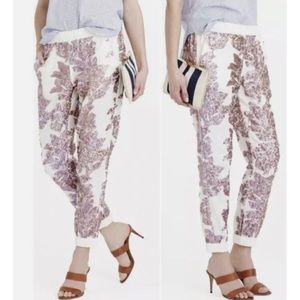 J. Crew White Pants with Lavender Botanical Print